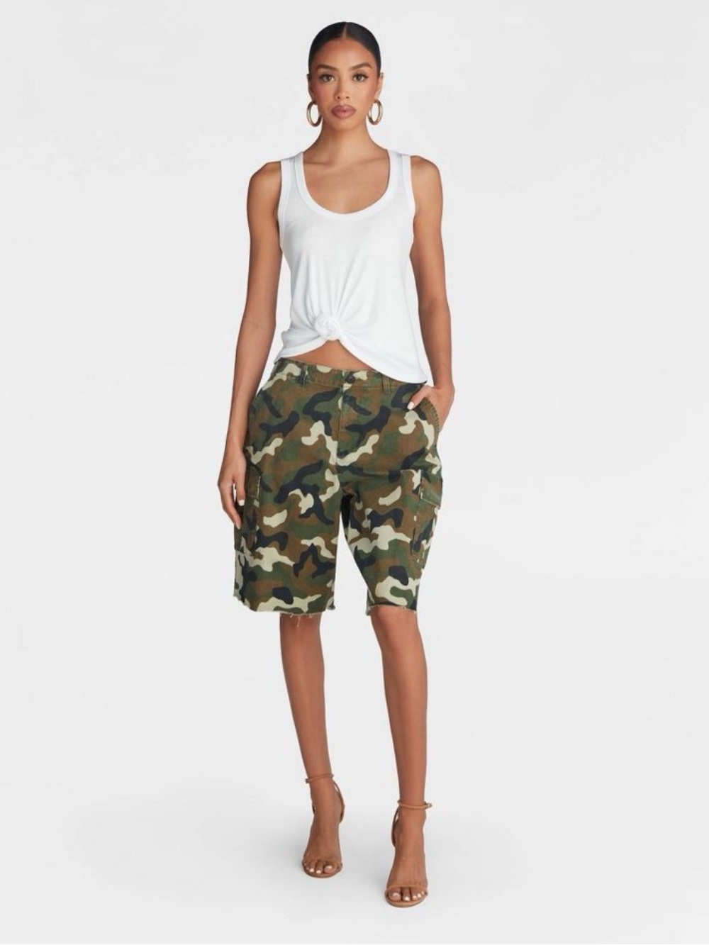 Camo Cargo Jean Shorts - Green Camouflage